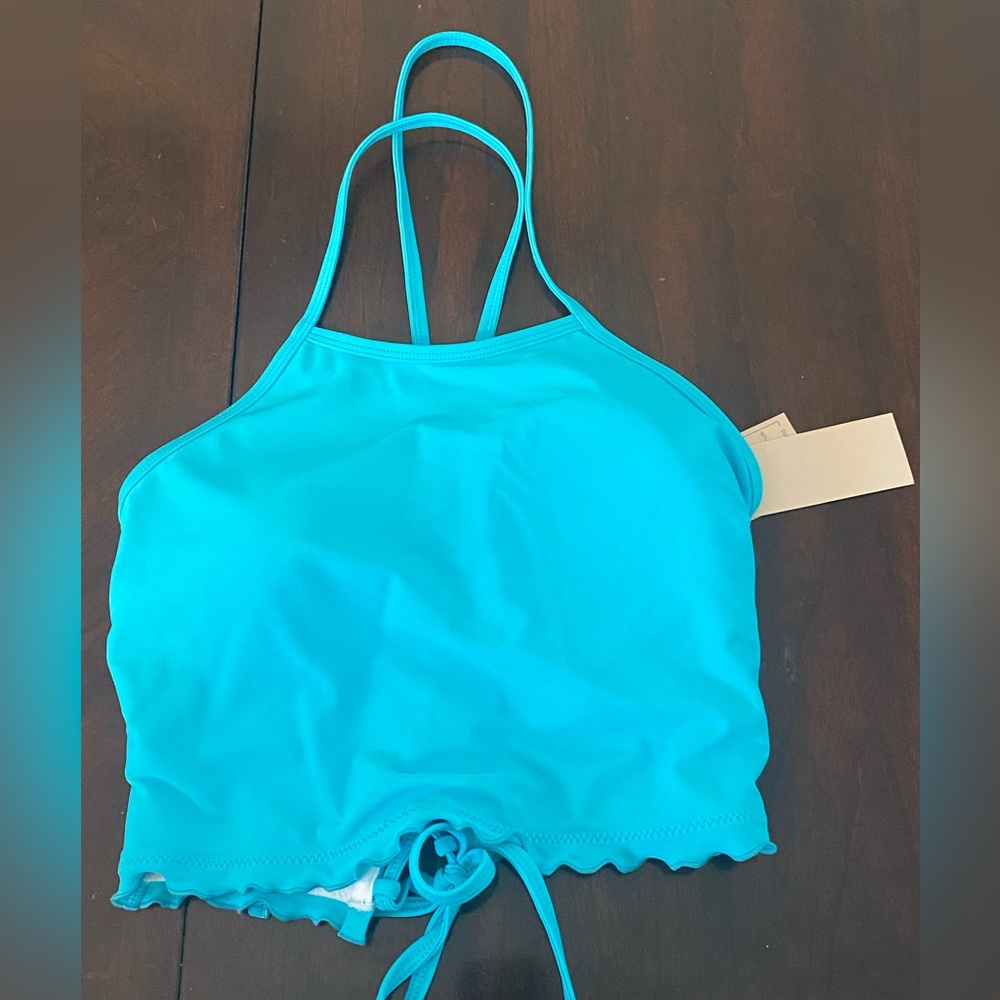 New NWT Indigo Sky Maurice's Teal Neck Tie Halter Swim Top Size Large